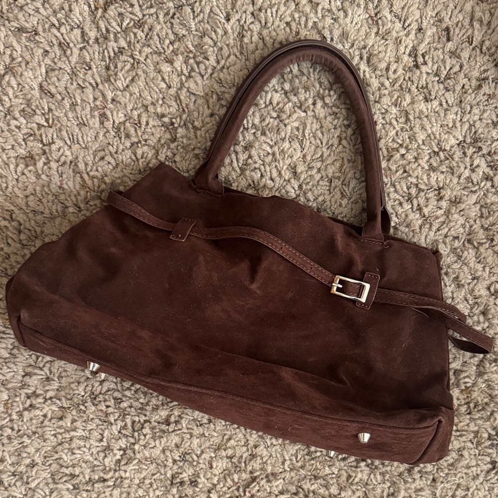 Faux R🤎W Style Elegant Brown Fabric/Suede Handbag